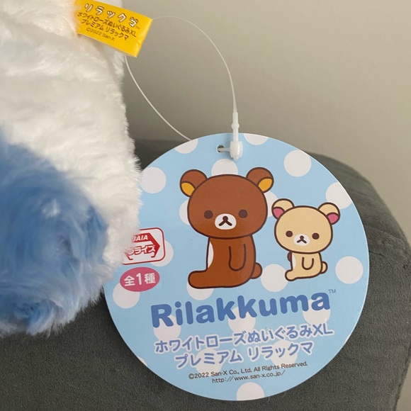 San-x Rilakkuma White Rose Blue Ver. Plush Doll XL - Picture 4 of 5